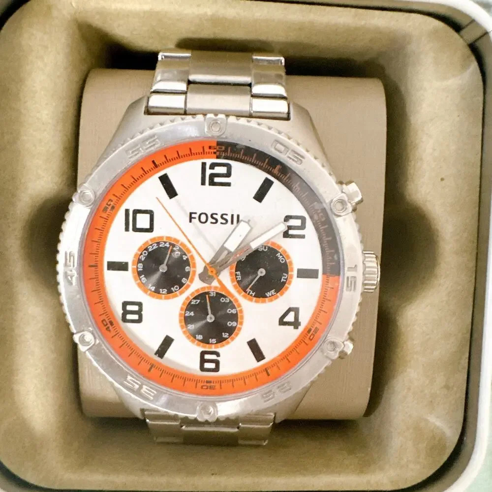 Fossil Brox BQ2530 Multifunction Men's Quartz Watch, Grey Stainless Steel Strap